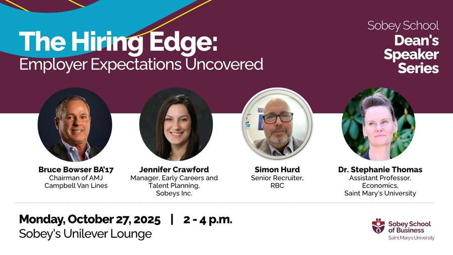 Dean's Speaker Series poster featuring the four speakers