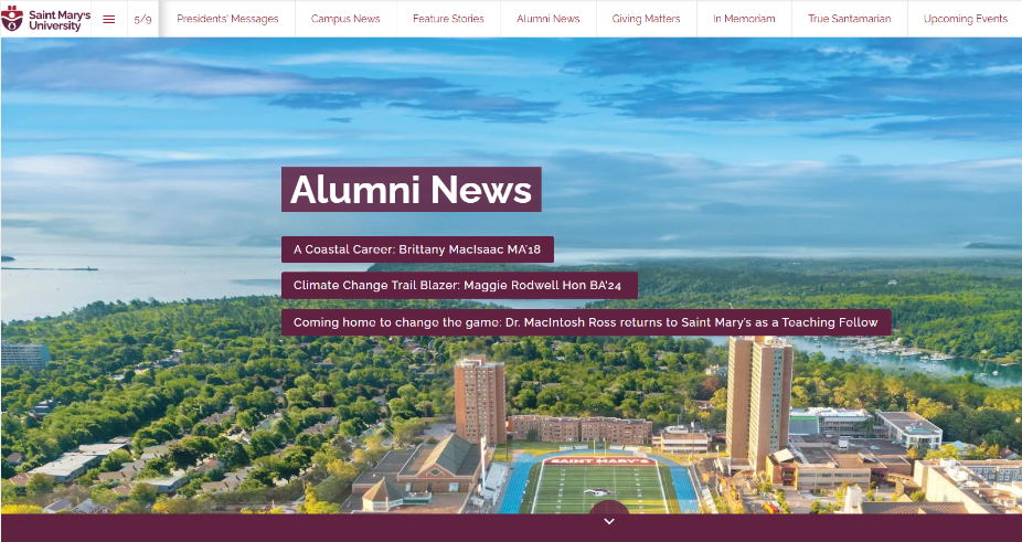 A screenshot of the Alumni News section of the Maroon and White website
